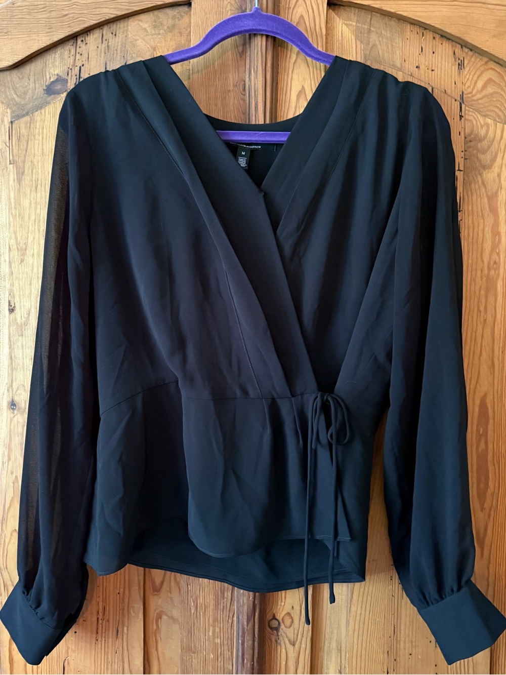 White House Black Market Black Wrap-Front Long Sleeve Top. Medium NWT